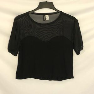 Divided H and M Black Short Sleeve Sheer Top